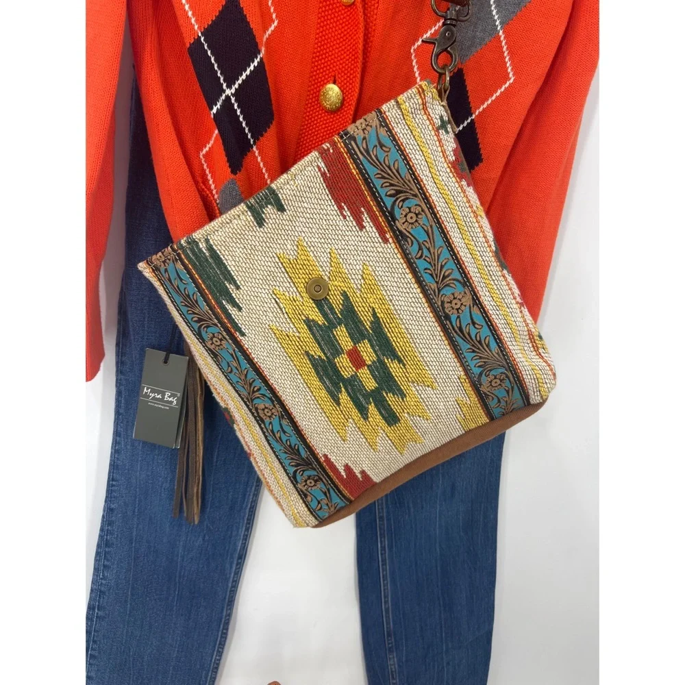 Myra Bag Beaming & Bright Hand-Tooled Bag aztec embroidered Crossbody bag